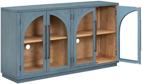 WYMCHMSX Large Storage Sideboard with Glass Doors with Adjustable Shelves 4-Door Arched Cabinet,Kitchen Dining Room Living Room