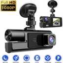 1080P Dual Dash Camera for Car Front and Inside Dashcam Car Security Video Recorder,170Wide Angle Vehicle Cam,WDR,G-Sensor,2 IPS Screen,Loop Recording,Night Vision (Dual Dash Cam Without Card)