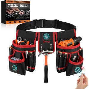 Magnetic Tool Belt for Men, 26 Pockets Heavy Duty Tool Pouch, Magnet Holster Nail Utility Toolbelt Detachable Adjustable Waist Holder for Handyman Contractor Mechanic Plumber Roofer Dad Gift - Red