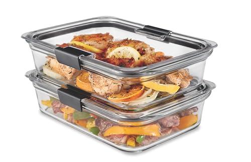 Rubbermaid Brilliance Glass Food Storage Containers, 8 Cup, Set of 2, BPA-Free, Leak-Proof, Clear