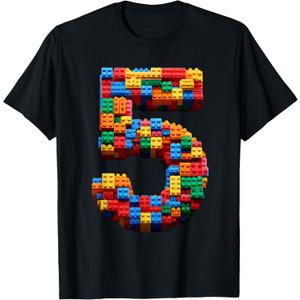 5 Year Old Blocks Building Master Builder 5th Birthday Boy T-Shirt (Small, Black)