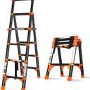 RIKADE Telescoping Ladder, A-Frame Aluminum Telescopic Ladder with 1-Button Retraction, Portable Extension Ladder Adjustable Lightweight Folding Ladder for Home or RV Work, 330lb Capacity(1.4+1.7M)