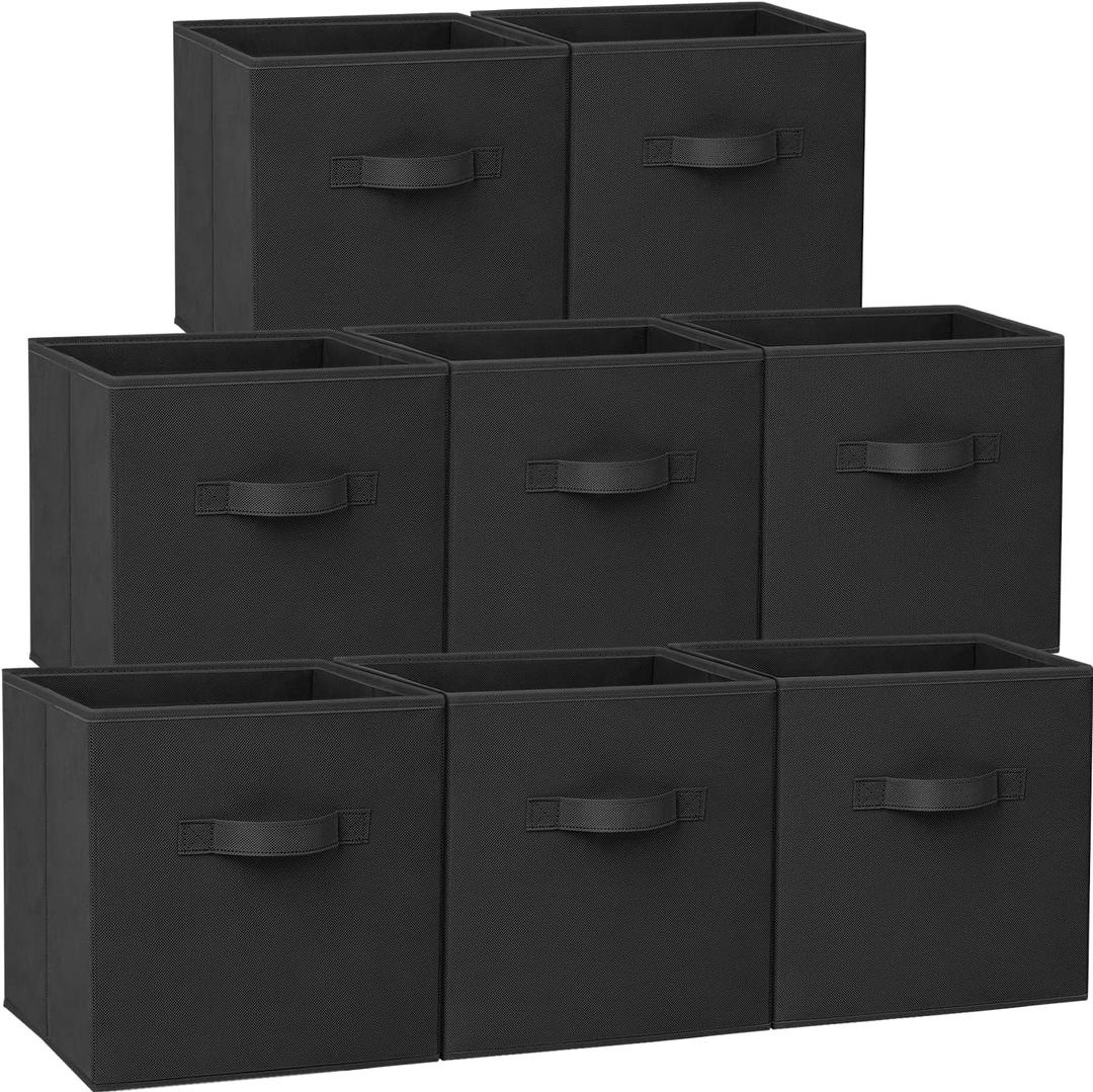 Criusia Large Storage Cubes - 13 Inch Heavy Duty Fabric Storage Bins for Shelves Closet, Cube Organizer - 8 Pack Collapsible Cube Storage Bins Baskets for Organizing Clothes Blankets Toys (Black)