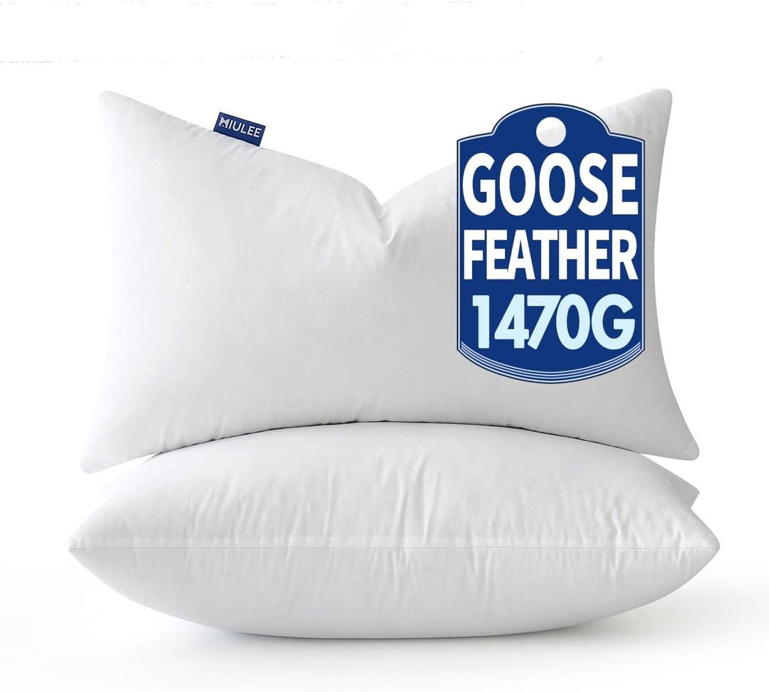 MIULEE Goose Feather Down Bed Pillows with 100% Cotton Cover, Queen Size Set of 2 Soft Fluffy Decorative Bed Sleeping Pillows for Back,Side Sleepers White