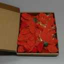 GREENTIME 24 Pcs Glitter Poinsettia Red Golden Artificial Flowers Christmas with Clips Stems Xmas Tree Ornaments for New Year Party Stairs Fireplace Porch Balcony Garden Church Wreath Decoration