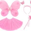VEKDA 4 Pack Fairy Costume for Girls Butterfly Wings Kids Princess Costume Set with Tutu Skirt,Headband,Fairy Wings and Wand
