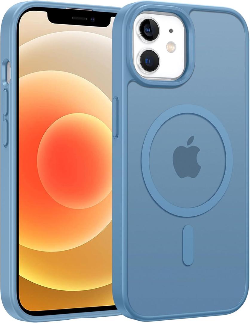 FNTCASE for iPhone 12 Phone Case: for iPhone 12 Pro Magnetic Matte Textured Military Grade Drop Protection Translucent Cell Phone Cover - Slim Durable Shockproof Protective Bumper (Light Blue)