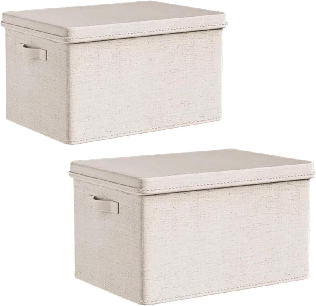 Extra large Fabric Storage Bins with Lids 22.8*15.8*15 in, 2-Pack Storage Baskets for Closet, Large Linen Organizers and Storage Bins for Bedroom, Collapsible Baskets and Bins with Handles, Off White