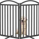 Malier Metal Freestanding Dog Gate, 32'' Height Outdoor Indoor Dog Fences, Extra Wide Foldable Puppy Gate for Stairs (Black, 【2 Panels】 40''W × 32''H)