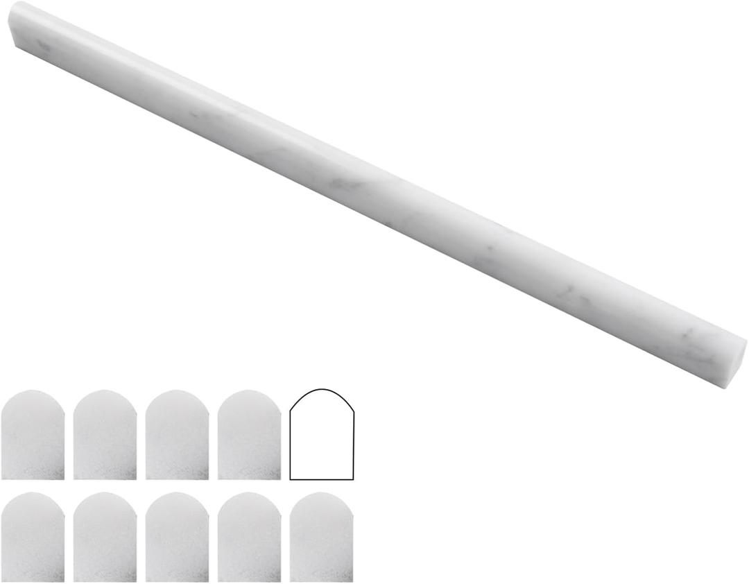 Lovdeco Carrara White 1/2" X 12" Marble Pencil Liner Tile, Edge Trim Molding for Shower and Backsplash, Bullnose Tile Trim Polished, 10 Pcs/Box
