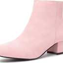 CAMSSOO Women's Fashion Short Gogo Ankle Boots Suede Boots Low Mid Block Heel Boots Side Zipper Booties Shoes (11.5, Pink)