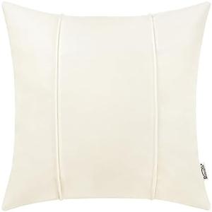 BRAWARM Cream Leather Throw Pillow Covers 20 X 20 Inches - Faux Leather Pillow Cover with Piping, Hand Stitched Faux Leather Throw Pillow for Couch Sofa Bed Living Room Home Decorative