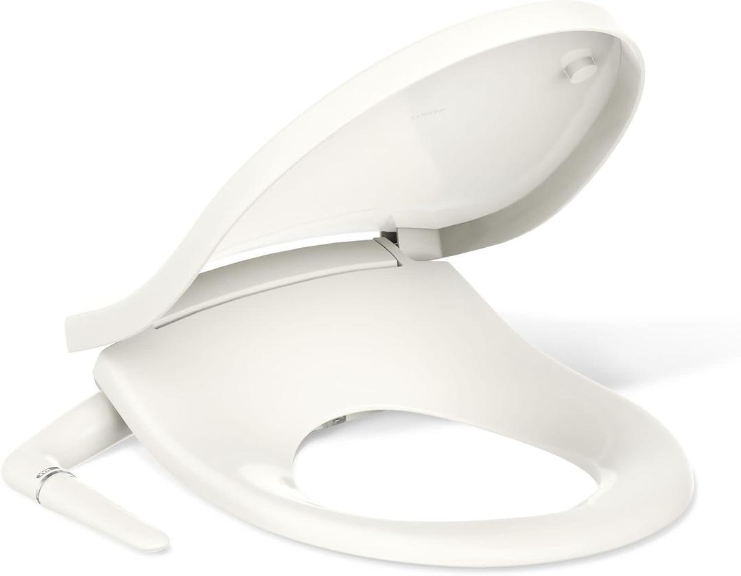 Kohler PureWash M250 Manual Bidet Toilet Seat, Round & Low Profile, Non- Electric, Adjustable Water Pressure, Self Cleaning, Quiet-Close, Easy Installation, Biscuit