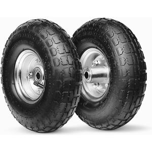10-Inch Replacement Tire and Wheel 4.10/3.50-4" - 10 Pneumatic Utility Tires for Cart, Dolly, Hand Truck, Generator, Lawnmower, Garden Wagon with 5/8 Axle Bore Hole - Double Sealed Bearings (2 pack)