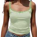 Cioatin Women Cute Y2K Lace Patchwork Striped Bow Crop Cami Tops Sleeveless Tight Fit Preppy Aesthetic Tank Going Out Pea Green (Green, L)