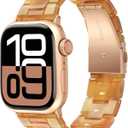 V-MORO Compatible with Resin Apple Watch Bands Series 11/10/9/8/7 46mm 45mm 44mm 42mm,Fashion Lightweight Resin Bracelet Wristband with Rose Gold Buckle iWatch Ultra 49mm Series 6/5/4/3/2/1/SE-Amber Glow