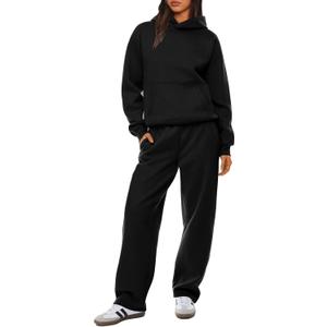 XIEERDUO Womens 2 Piece Outfits 2024 Sweatsuit Set Track Suits Oversized Hoodie Sweatshirts Wide Leg Sweatpants with Pockets (Small, A01-black)
