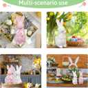 Easter Bunny Decorations, Flocked Bunnies Figurine with Soft Velvet Texture, 5.5" Resin Rabbit Ornaments, Spring Decor for Home Office Table Centerpiece Gift (Pink&White)