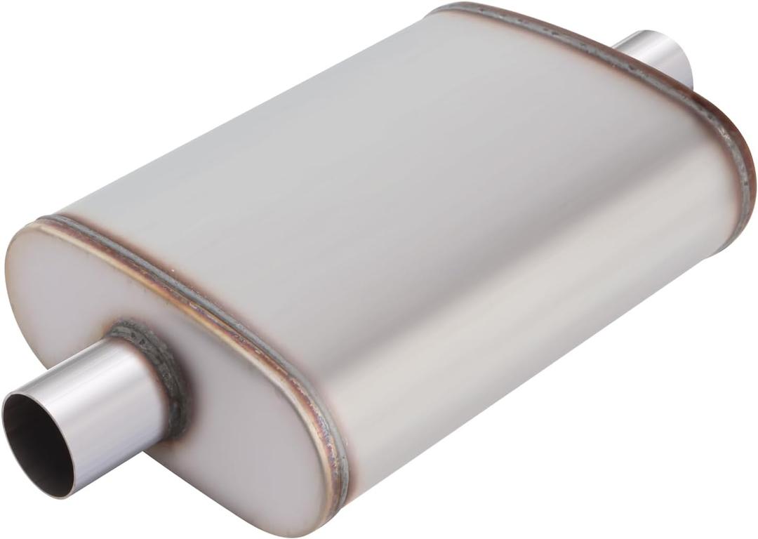 LCGP 2 inch Universal Muffler, Performance Chamber Exhaust Muffler, 2" Center In/Out, 20" Overall Length Straight-Through Performance with Stainless Steel Muffler for Truck, Cars(2''Inlet/Outlet)