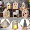 Ceramic Christmas Village Houses Porcelain Christmas Village Sets Matt Ceramic LED Lighted Xmas Town Houses Accessories Holiday Farmhouse Vintage Rustic Decor for Tabletop Mantle