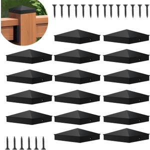 24 Pcs Black 4x 4(Actual 3.5" x 3.5") Aluminum Pyramid Fence Post Caps,Black Matte Post Covers Fit 4x4 Nominal Wood Post for Fence Wood Post of Decks or Corridors