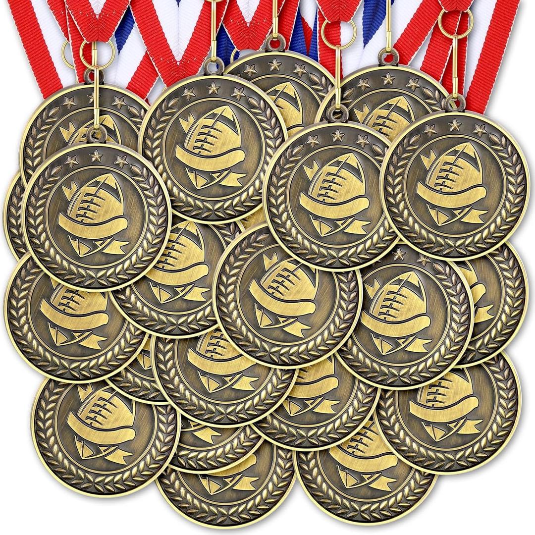 Ecally 21 Pcs Flag Football Medals 2'' Football Award Medals with Neck Ribbons Cheer Sport Team Trophy for Students Competition Party Participation Winner Prize Gift Favors