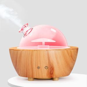 Glass Essential Oil Diffuser Wood Grain Base, 280ml Aromatherapy Cool Mist Humidifier, LED Light in 7 Colors with Waterless Auto-Off Protection, for Office, Home, Yoga, Spa (Yellow-2)