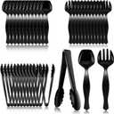 Mwellewm 36Pcs Plastic Serving Utensils Set Large Disposable Serving Spoons Forks Tongs for Serving Food 8.5'' Heavy Duty Black Large Party Utensils Supplies for Buffet Restaurant Dinner Salad Soup