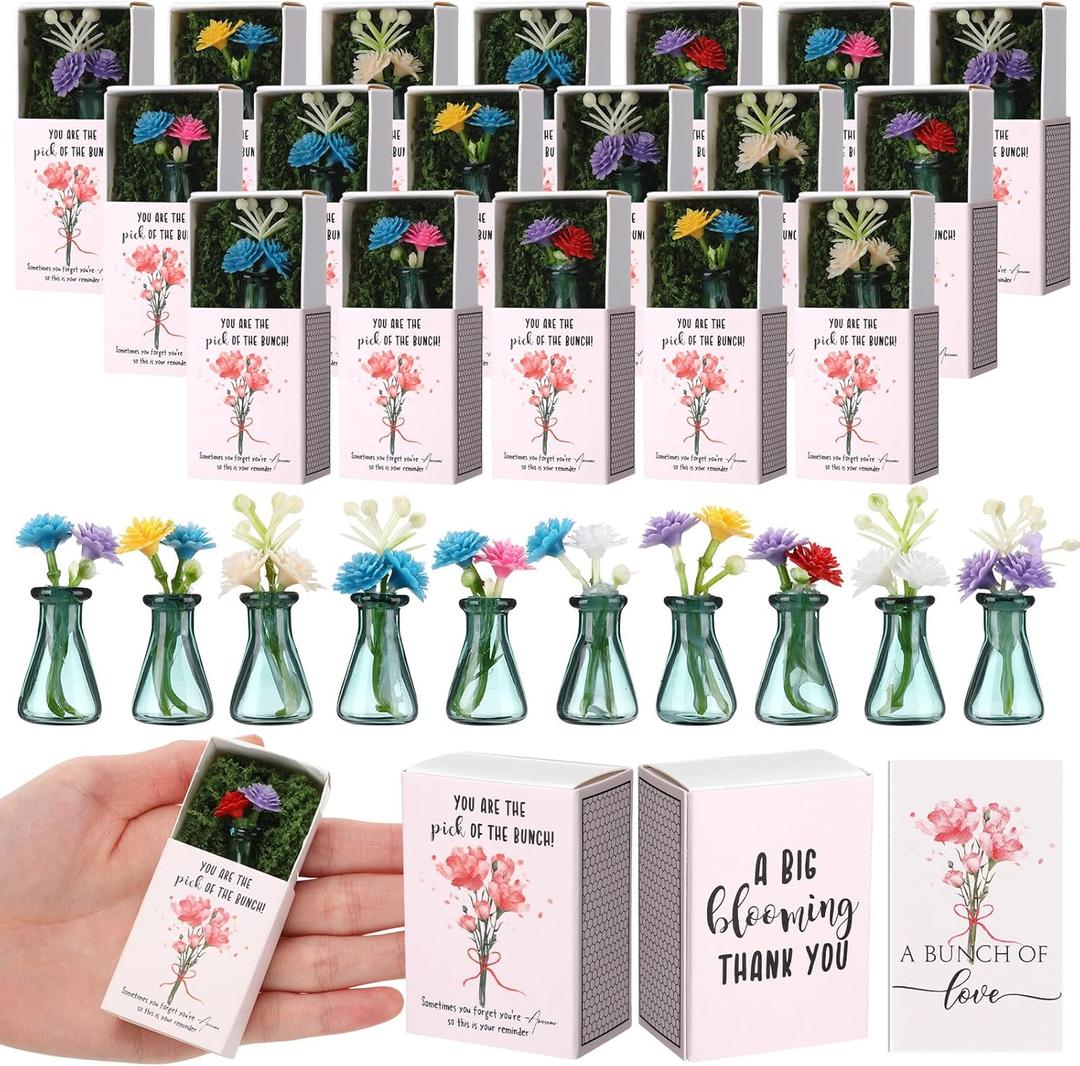 Graduation Bulk Gifts for Women Positive Mini Bud Vases with Flower End of School Year Student Gifts Office Desk Decor Mini Box Breathing Thank You Favors for Coworker Staff Nurse(Dark Green,12 Sets)