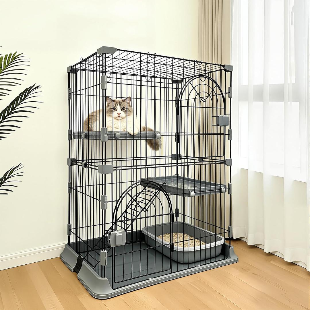 Cat Cage for Indoor Cats, DlY 2-Tier Catio & Cat Playpen with Escape-Proof Spacing, Sturdy Metal Cat Crate Kennel for Kittens, Ferrets & Small Animals