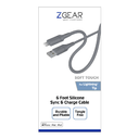 ZGEAR SILICONE CABLE LIGHTNING 6FT GREY