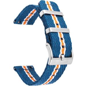Military Nylon Watch Band Heavy Buckle 18mm 20mm 22mm 24mm Thick G10 Quick Release Premium Nylon Watch Bands Smart Watch Replacement Band Strap for Men Women (Blue White YellowSilver Buckle))