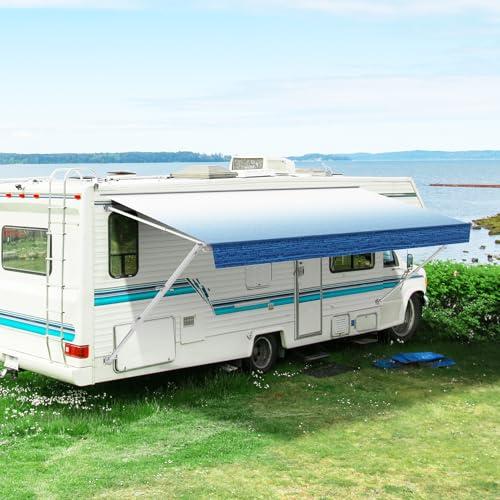 Kohree 17' Manual RV Awning Complete Kit, Camper Retractable Awning Assemblies for RV or Trailers, RV Roll Out Trailer Awning for 5th Wheel, Toy Haulers, Motohome (Fabric 16.2", White Frame)