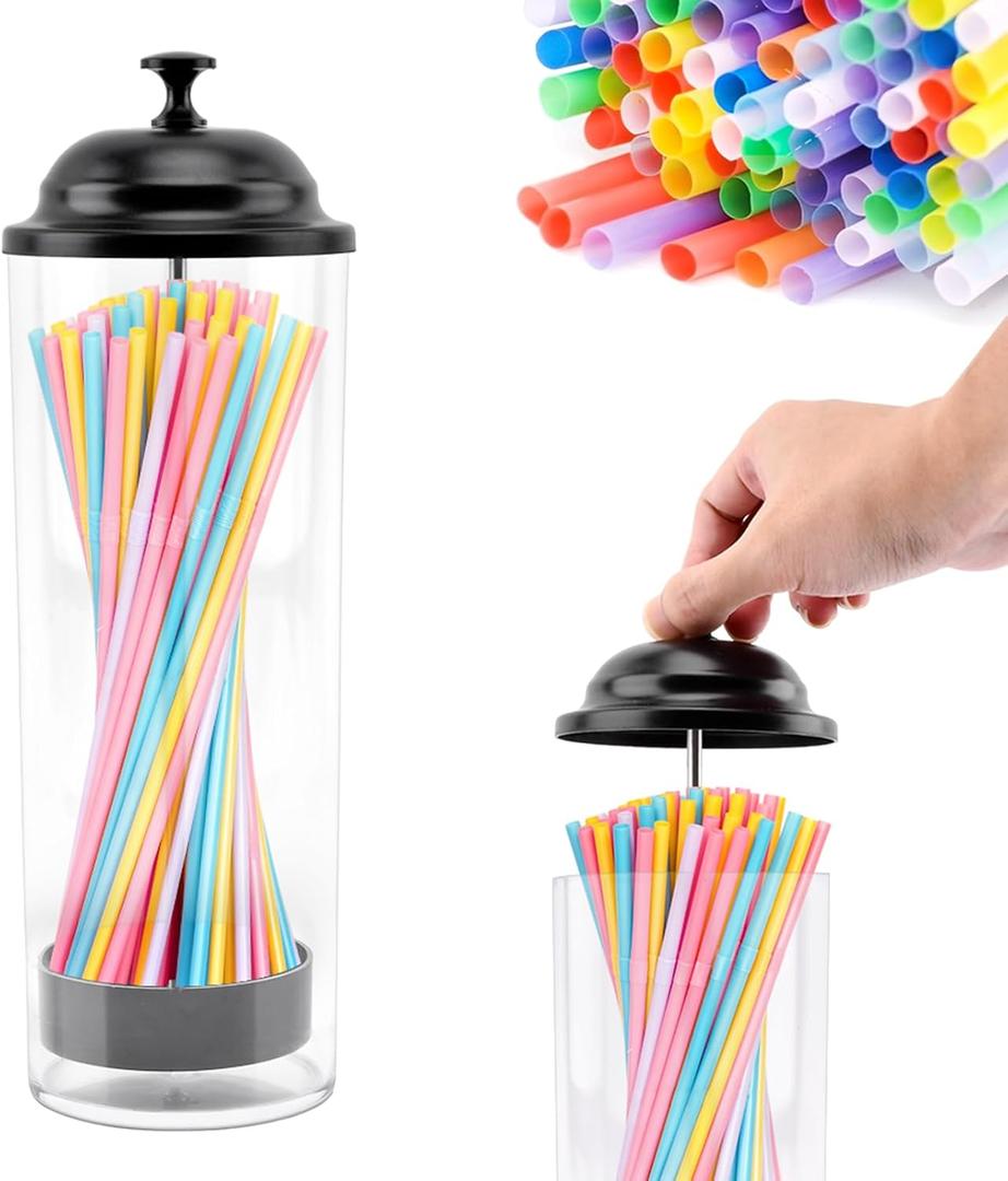 Straw Dispenser Holder for Standard Size Drinking Straws, Clear Plastic Drinking Straw Container with Lid for Kitchen Bar Party Counter, Holds Straws up to 8.5 Inches