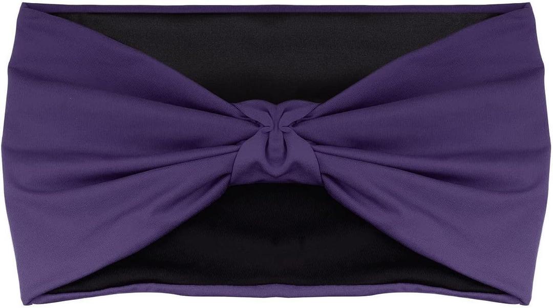 MoKo Versatile Sports Headband, Breathable Lightweight Sweat Wicking Multi-use Headwear, Fashionable Knotted Hair Band (Black with Purple)