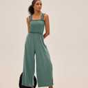 UNIANKIYA One Piece Sleeveless Square Neck Jumpsuits for Women Casual Wide Leg Long Pant Rompers Overalls Beach Vacation (Green, L)