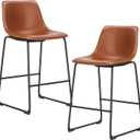 DUMOS Bar Stools Set of 2, 26 Inch Counter Height Faux Leather Barstools with Back, Modern Metal Leg Bar Chairs for Kitchen Island, Dining Pub Table, Home Bar, Brown