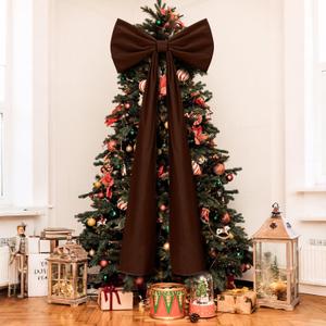 Knitgrip 20 x 71 Inches Christmas Extra Large Velvet Bows Christmas Tree Topper Decor Giant Xmas Tree Toppers Bows for Home Wreath Wall Backdrop Birthday Wedding Party Decorations(Chocolate Brown)