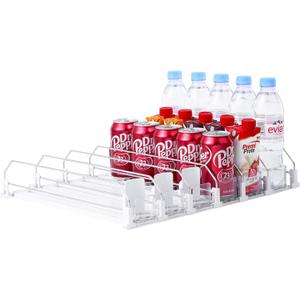 Drink Organizer for Fridge-White Automatic Pusher Glide,12oz 16oz 20oz-Soda Dispenser for Fridge-Holds up to 30 Cans