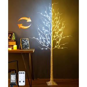 Lighted Birch Tree, 6ft 96LED Birch Tree Lights,Artificial Twig Tree Light 9Modes Timer for Indoor Outdoor Christmas Halloween Easter Tree Home Party Wedding Decor,Warm & Cool White (6ft Warm & Cool)