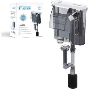 Aquarium Filter with Surface Skimmer, 10 Gallon Small Fish Tank Filter, 3-Layer Filtration, Adjustable Water Flow, Waterfall Design for Increasing Oxygen, Quiet & Efficient Hang on Back Filter