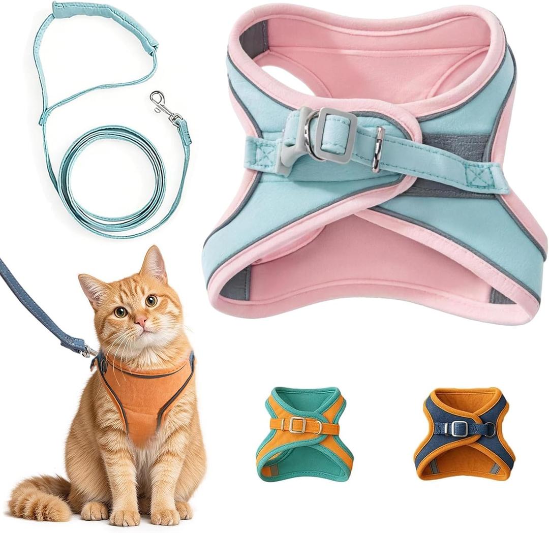 Cat Harness and Leash, Cat Harness Escape Proof, Soft Adjustable Cat Leash Breathable Comfortable Vest Easy to Wear, Easy Walk Leash for Small Medium Cats Kittens for Indoor Outdoor (Pink, L)