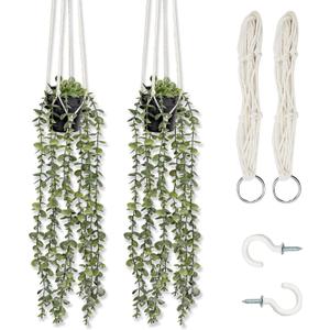 Comtelek Fake Hanging Plants 2 Pack Macrame Artificial Hanging Plants with Faux Vine Plant Hanger for Indoor Outdoor Home Wall Boho Bedroom Bathroom Office Wall Ceiling Decor