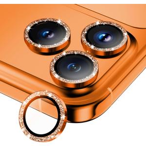 Camera Lens Protector for iPhone 17 Pro Max/17 Pro/16 Pro Max/16 Pro/15 Pro Max/15 Pro/14 Pro Max/14 Pro, Tempered Glass Metal Individual Cover[Anti-drop] Case Friendly- Glitter Cosmic Orange