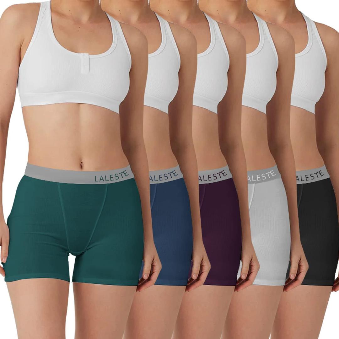LALESTE Women Cotton Boxer Briefs 3" Inseam Boy Shorts Underwear Anti Chafing Shorts 5 Pack (Medium, Multicolor 01-5pack)