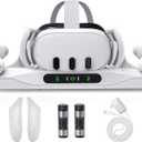 Lampelc Charging Dock for Meta Quest 3, Auto-Clamping Fast Charging Station VR Charger Stand for Headset Controllers Accessories, with 2 Rechargeable Batteries, LED Display