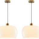 Hanging Pendant Light 2 Pack Milk Glass Pendant Lights Kitchen Island Gold Adjustable Mid Century Modern Hanging Lamps for Dining Room Foyer Entryway, Easy to Install