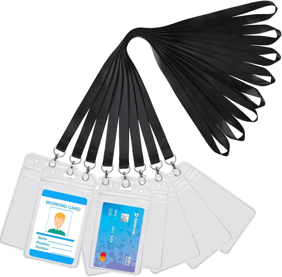 YOUOWO Lanyards with Vertical ID Badges Holder 8 Pack Black Neck Lanyard for Keys Office ID Card Holder