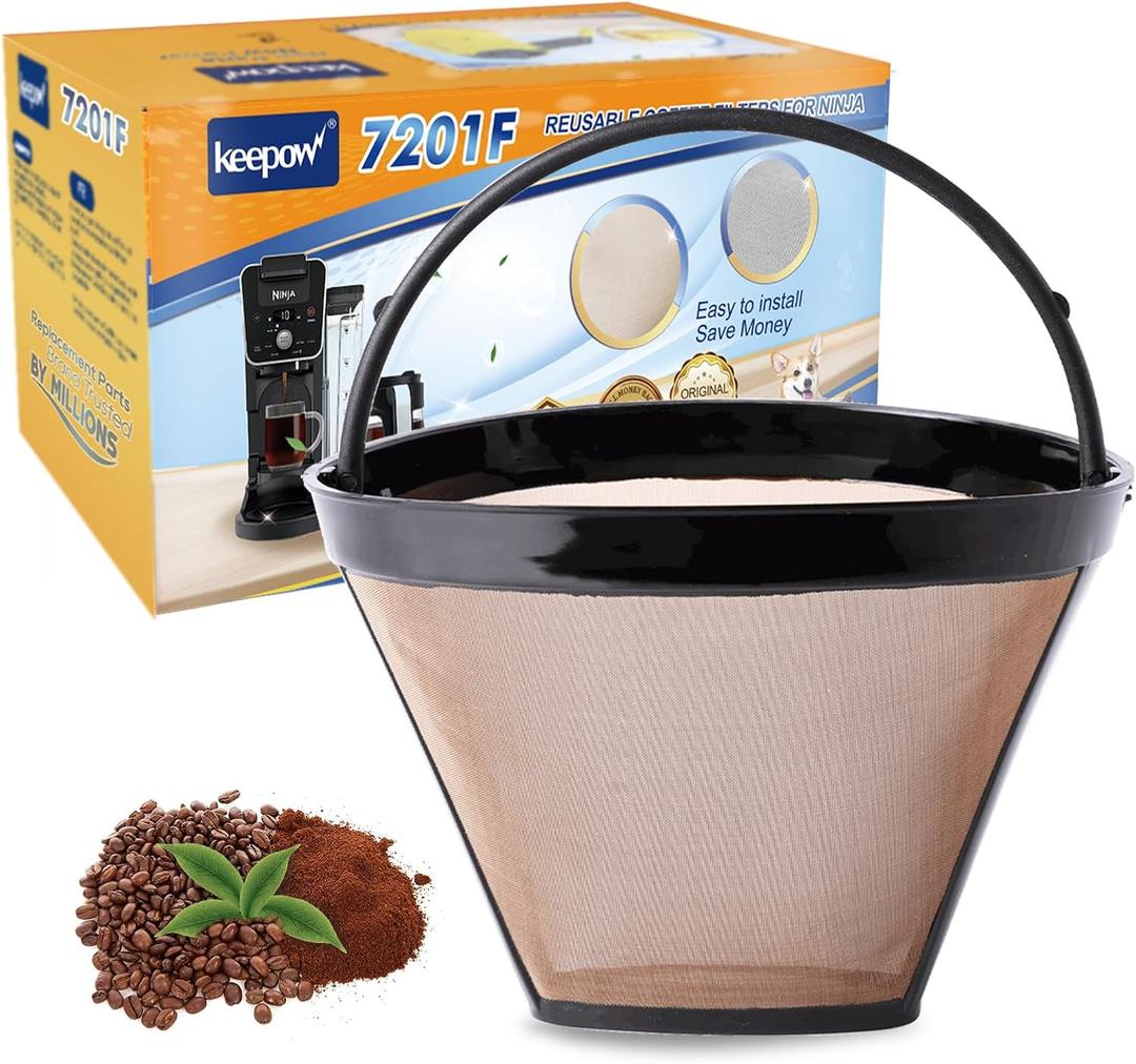 KEEPOW Reusable Coffee Filter Replacement 12-Cup, Compatible with Cuisinart Coffee Makers, Gold Tone Coffee Filter Basket 10-12 Cup