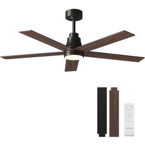 onehour 52" Black Ceiling Fan with Light and Remote, Modern LED 3-Color, 3CCT, Quiet Motor for Bedroom, Living Room, Dining Room, Ceiling Fans with Lights (Black)